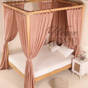 Boho Gauze Linnebaldakin Randig Linne Sängtält Lång Drapering Halvtransparent Baldakin 1 Panel