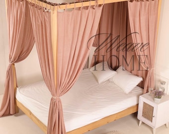 Boho gaas linnen luifelgordijnen gestreept linnen bed tent lang gordijn half doorzichtige luifel 1 paneel