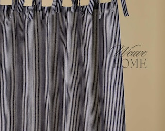 Custom BOW TIE TOP Curtains Bohemian Stripe Gauze Linen Fabric, Window Valance Curtain for Bedroom, Living Room, Farmhouse Panels