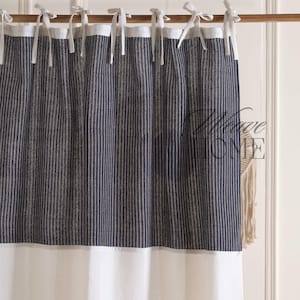 Bohemian Curtain Custom Choose Stripe or Solid Color Double Gauze Linen Fabric, TIE TOP 2 Panel Window Curtain for Living Room Bedroom