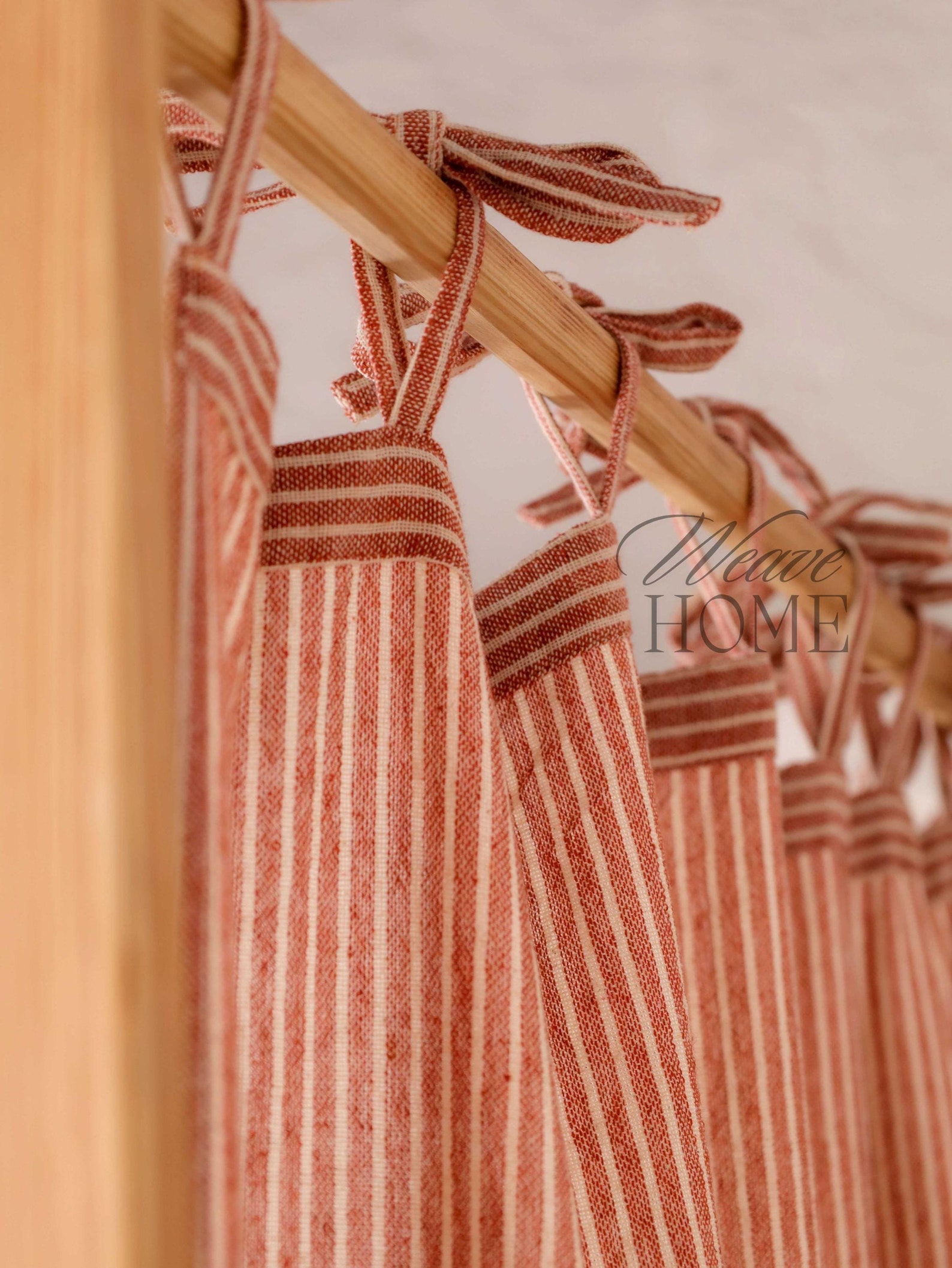 Bohemian Gauze Linen Stripe Curtains Maroon Base 2 Panel Set Door Window Valance Custom Size Made Curtain - (LxW) 82 x 36 inches, MAROON & BEIGE