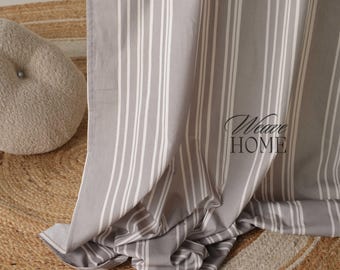 Striped Bohemian Curtains Panel Taupe Drapes, Custom Farmhouse, Elegant Woven Unlined, Privacy, Blackout