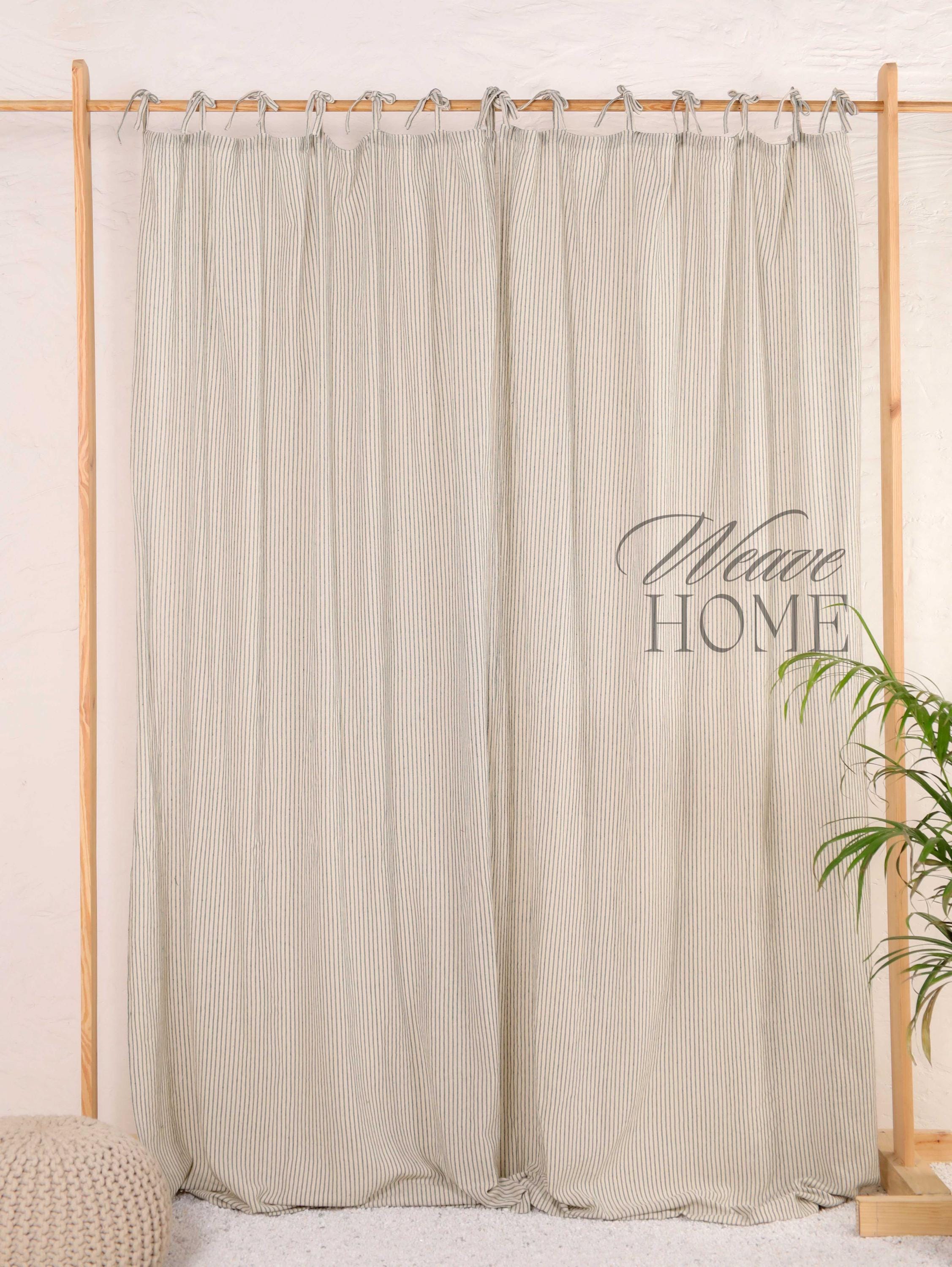 Curtain Panel Draperies Linen Gauze Stripe Fabric Made 12 Pattern Set