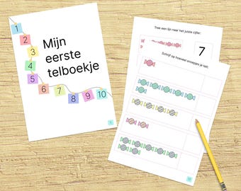 Learning to recognize numbers up to 10 - first counting book - Dutch NL - primary school children toddlers - worksheets PDF