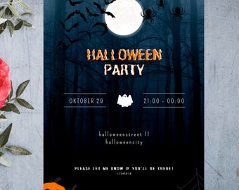 Halloween party invite/feestje uitnodiging - flyer - Canva