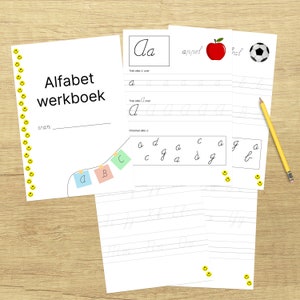 alfabet letters leren schrijven Nederlands NL basisschool kinderen groep 3, kleuters werkbladen PDF afbeelding 1