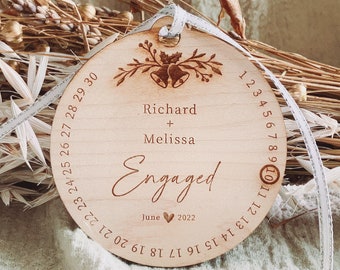 UK 2022 Engagement Ornament - Personalized Our First Christmas Engaged Ornament- Gift For Couple- Engagement Gift- Wooden Engaged Ornament