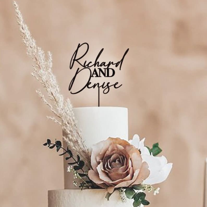 Boho Custom Last Name Cake Topper for Wedding / Personalized Wedding Cake Topper / Rustic Wedding Cake Topper / Mr and Mrs Cake Toppers image 2