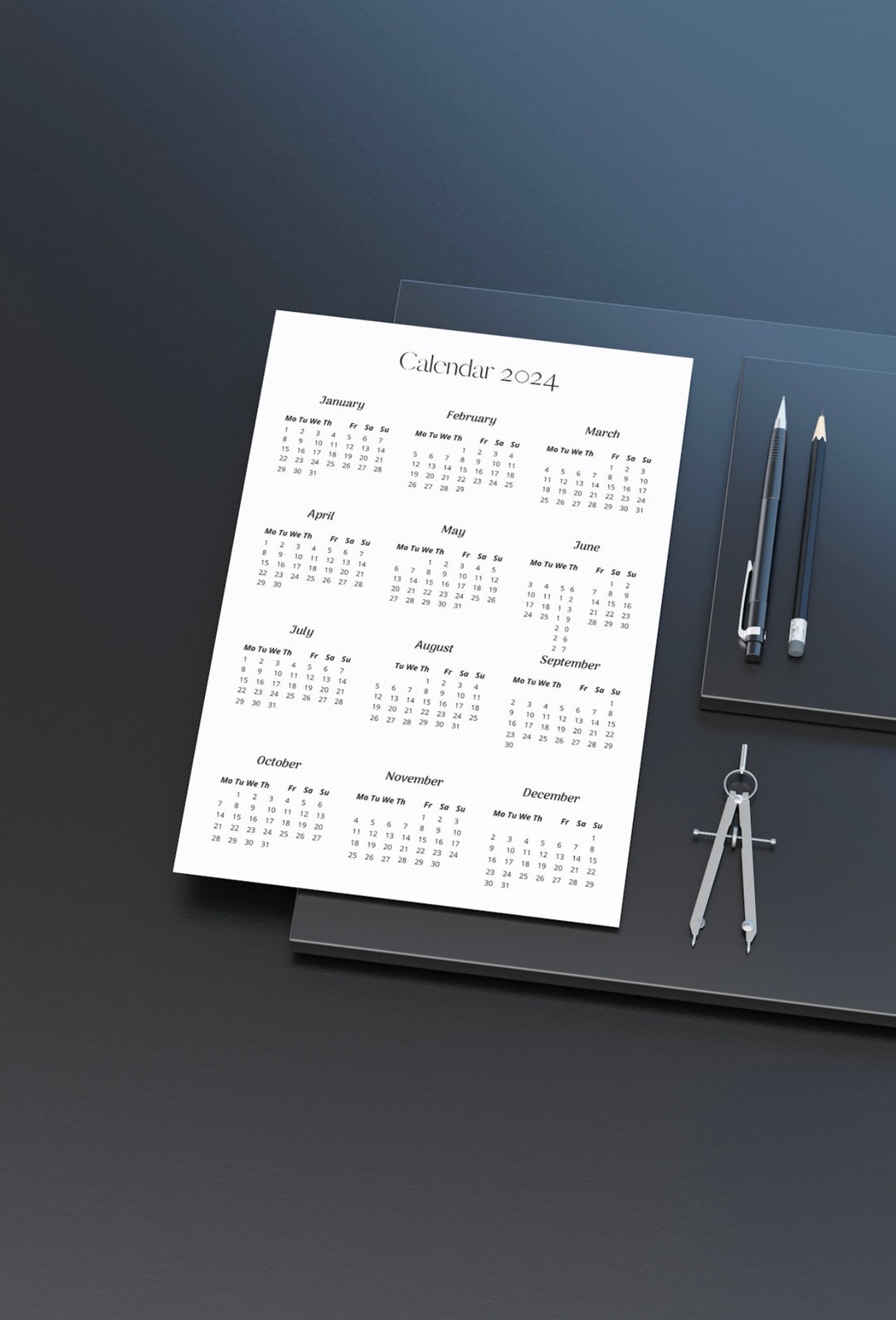 2024 Calendar - Large Wall, Family Organizer, Monthly Printable Poster ...