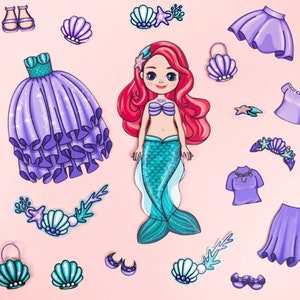 Dolls in my journal - Mermaid paper doll set PDF files Paper dolls and clothes set and colouring pages fit for 6 ring binder