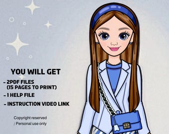 Printable Paper Doll: True Blue Outfit Dress-Up Set (PDF Download)