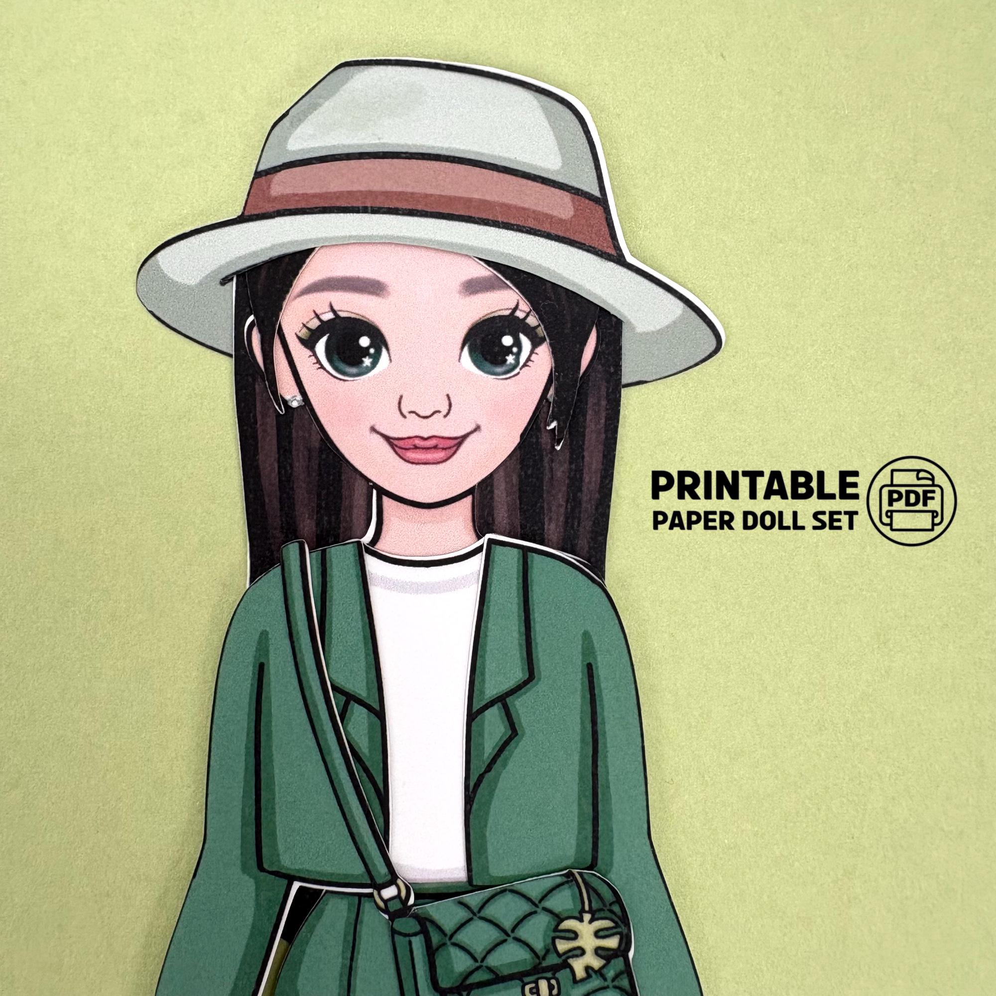 Daisy Paper Doll Set: Green Outfits & Album (PDF Download, 2 Skin