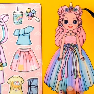 Bambole nel mio diario - Unicorno digitale Set di bambole e vestiti per bambole di carta Set di bambole di carta stampabili File PDF per attività di artigianato con la carta per bambini