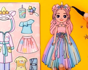 Unicorn Paper Doll Set: A5 Journal Dress-Up Activity (PDF)