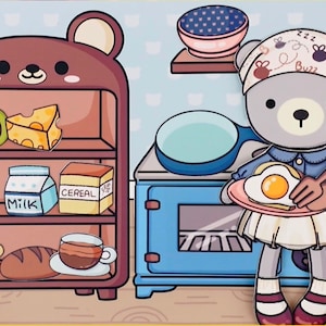 Bambola di carta Teddy stampabile e casa delle bambole per bambini Lavoretti di carta fai-da-te / Libro di attività / Libro tranquillo per ragazze e ragazzi