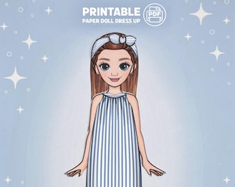 Printable Paper Doll: Light Blue Outfit Dress-Up Set (PDF Download)