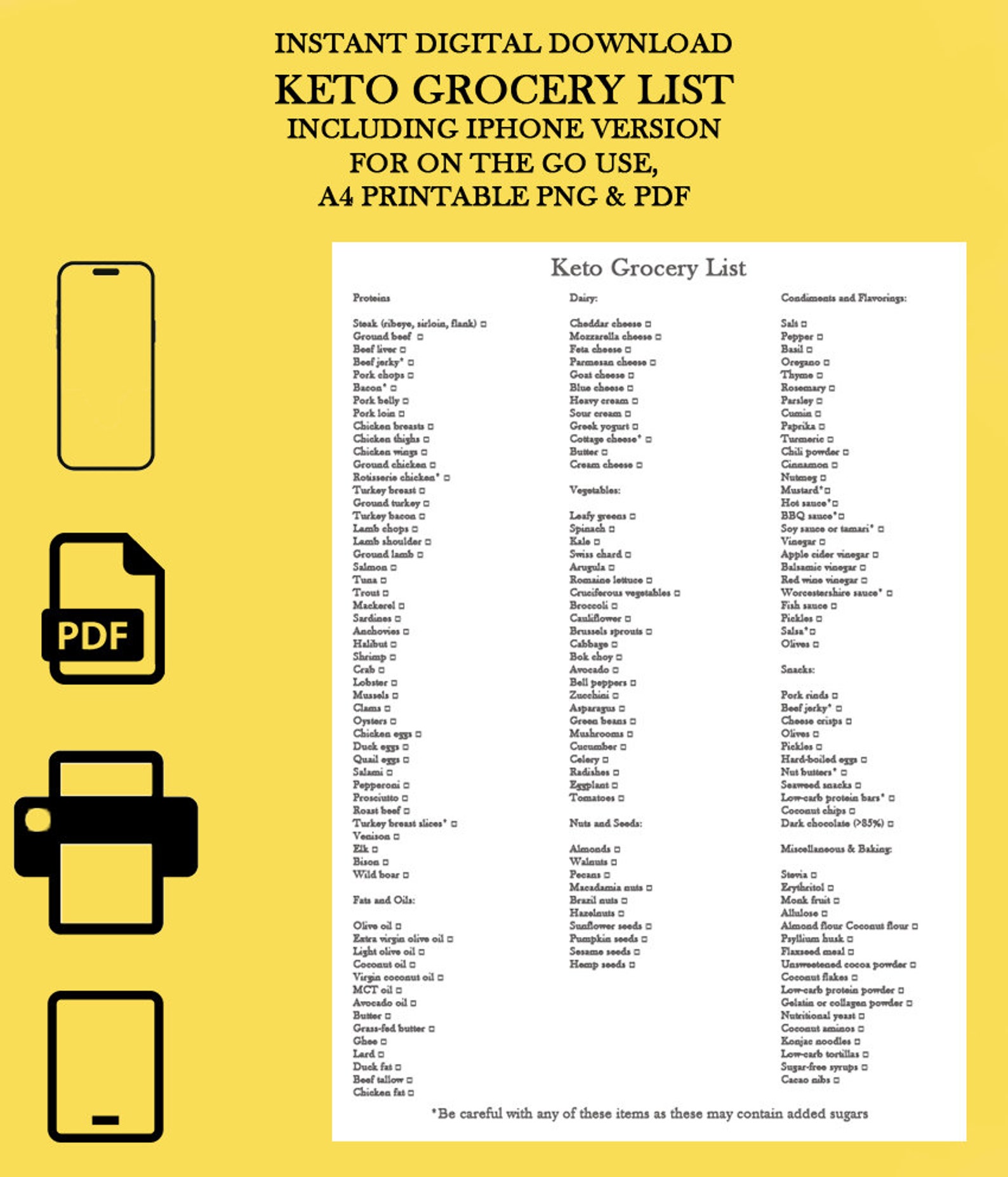 Keto Grocery List Print Out, Use on iPhone or Tablet - Etsy