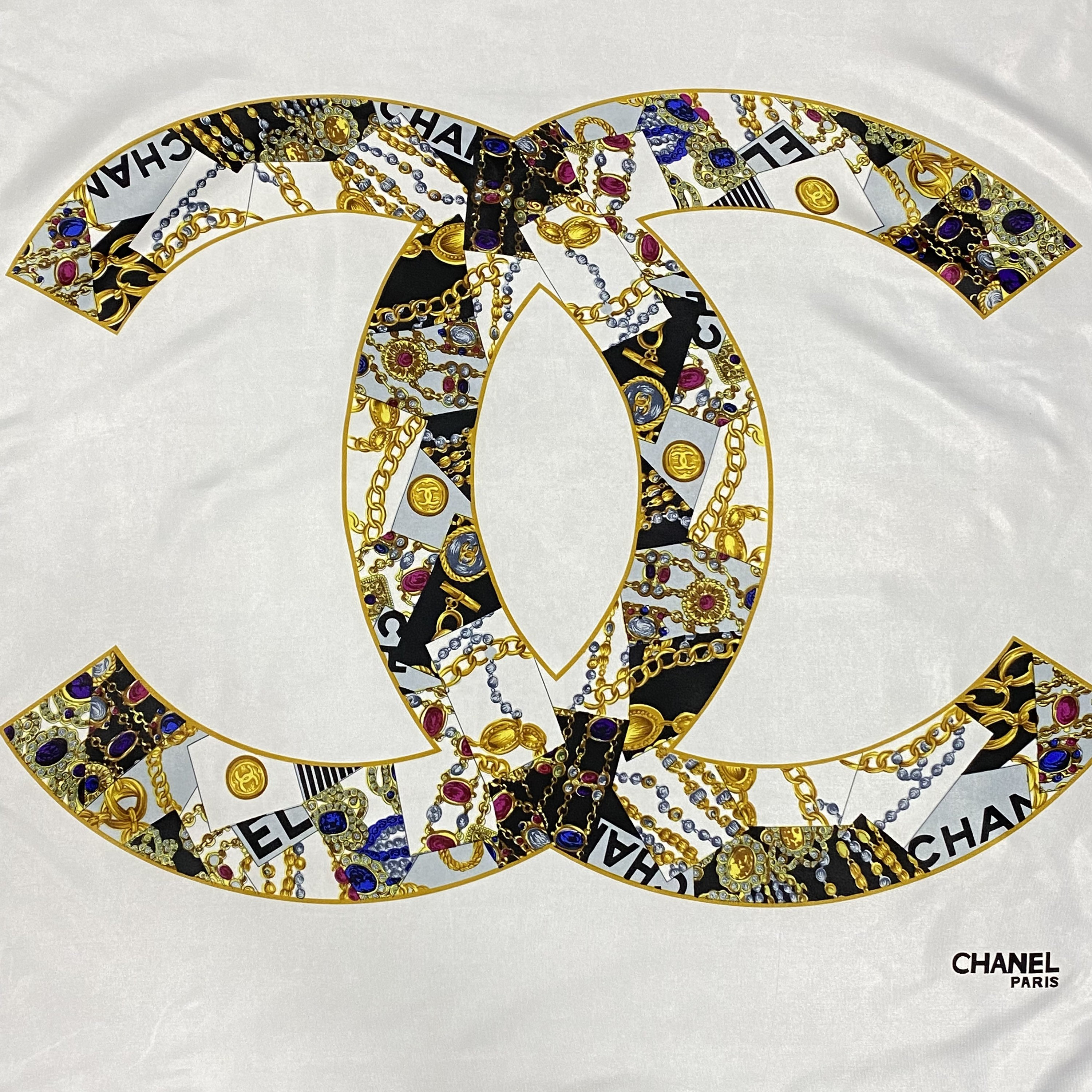 Chanel Paris Inspired Scarf Big Logo 35x35 Vintage Silk Scarf 