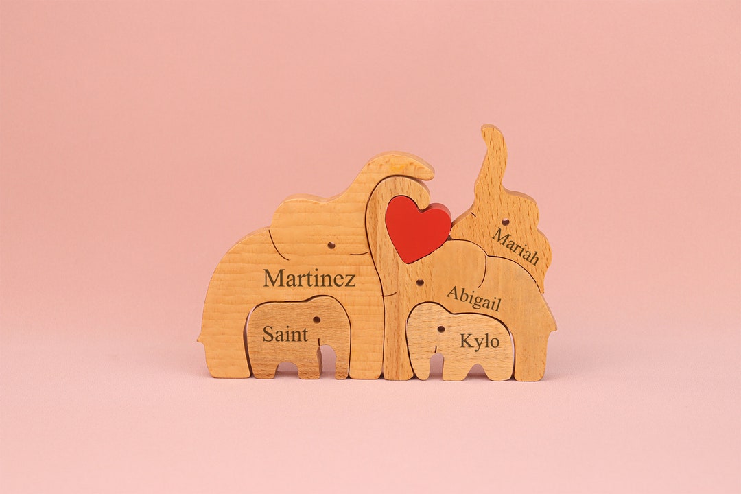 Personalized Wooden Elephant Family, Name Puzzle Custom, Elephant