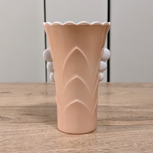 Vintage Anchor Hocking Fired-On Pink Vitrock Scalloped Art Deco Vase