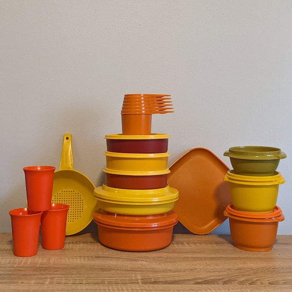 Vintage Tupperware Harvest Colors Variety Bowls Plates Strainer Tumblers Measuring Cups