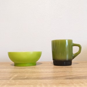 Vintage Fire-King Green and Black Mug and Green Chili Bowl