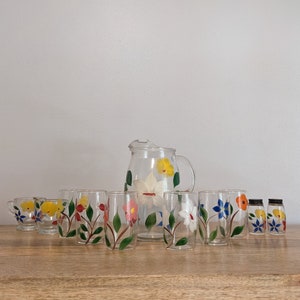 Vintage Bartlett Collins Glass Gay Fad Flower Juice Set 11-pc