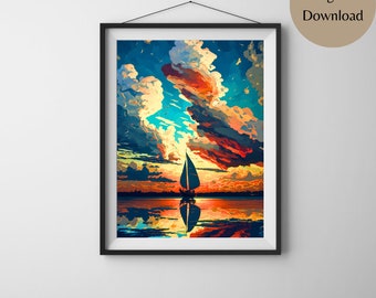 Sunset Art | Picasso & Dali Style | Colorful Wall Art | Vibrant Wall Decor | PRINTABLE Digital Wall Art