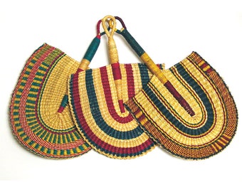 Burkina Faso Hand Woven Fans 16 inches set of 3