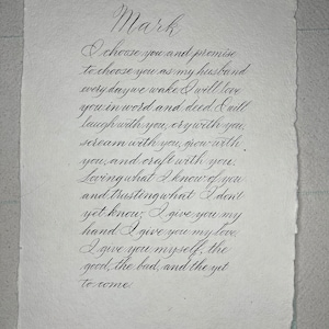 Custom handwritten calligraphy. Wedding vows. Anniversary gift. Love letter. Poem.