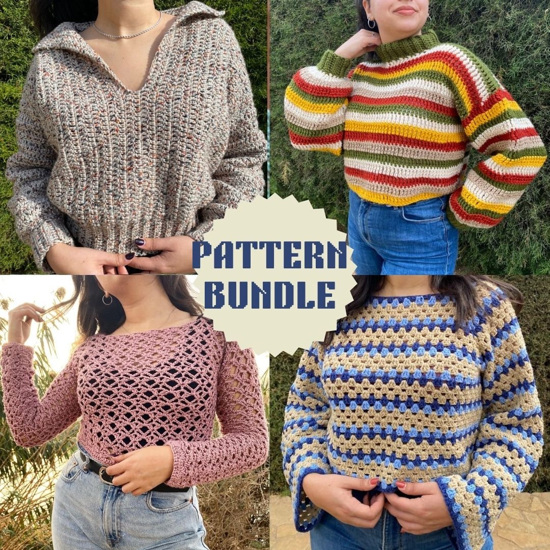 Set of 4 Crochet Sweater Patterns | Crochet Sweater Pattern Bundle - Etsy