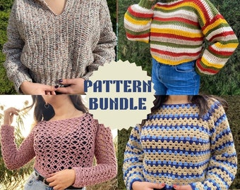 Set of 4 Crochet Sweater Patterns | Crochet Sweater Pattern Bundle