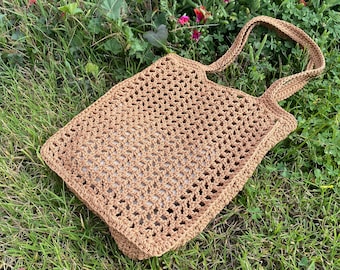 Patroon gehaakte draagtas: macramé-markttas (digitaal item)