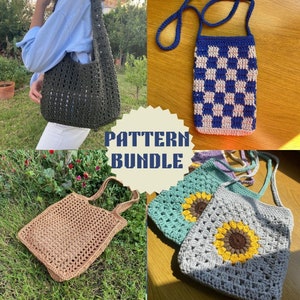Set of 4 Crochet Patterns | Bag Pattern Bundle, Crochet Tote Bag Pattern