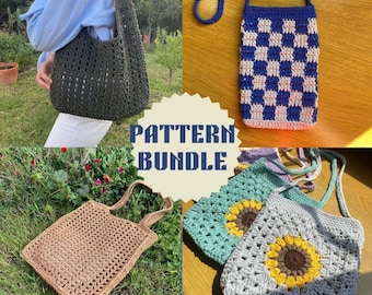 Set of 4 Crochet Patterns | Bag Pattern Bundle, Crochet Tote Bag Pattern