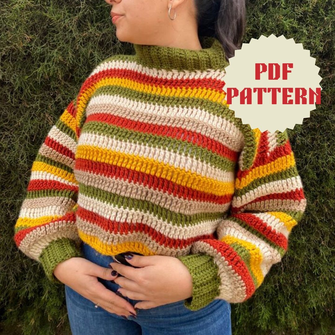 ★ ★ crochet striped sweater T22F1KTO075WT10A9 Easy Crochet Striped Sweater - YouTube