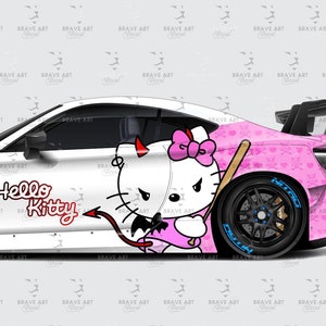 Calcomanías para autos de Hello Kitty: ¡ternura en movimiento! Vinilo para autos / Diseño de calcomanías para autos, calcomanías laterales para autos inspiradas en villanos, tamaño universal