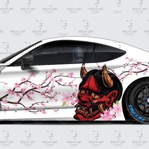 Sakura Cherry Blossom Car Livery, ( Japanese Oni demon: Grey, Red, Purple, Blue ) Japanese Theme Side Car Vinyl Livery, Universal Size