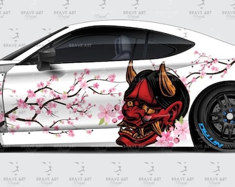 Sakura Cherry Blossom Car Livery, ( Japanese Oni demon: Grey, Red, Purple, Blue ) Japanese Theme Side Car Vinyl Livery, Universal Size