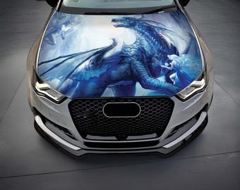 Blue Dragon Car Hood Wrap, Fantasy Auto Decal Flexible, repositionable vinyl  (59"x69")