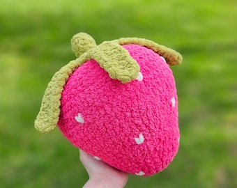 Giant fuzzy crochet strawberry plushie