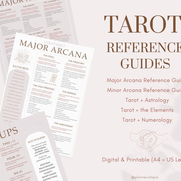 Tarot Card Cheat Sheet + Reference Guide | Major + Minor Arcana |  Tarot Elements + Numerology |  Correspondences & Meanings