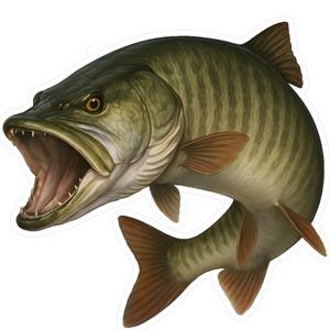 Musky Muskie Fisch Vinyl Aufkleber Aufkleber - Angeln Liebhaber Geschenk, Outdoor Abenteuer Aufkleber, Natur inspiriert Aufkleber, Angelausrüstung Dekoration,