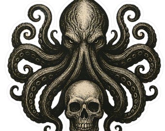Naklejka winylowa Kraken: ośmiornica z czaszką, naklejka na laptopa w stylu marynistycznym