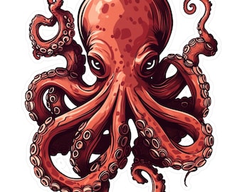 Funky Octopus Kiss-Cut Vinyl Decals, Underwater Laptop Stickers, Ocean Creature Car Decal, Sea Life Wall Art, Tentacle Animal Window Cling