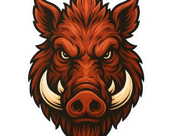 Red Razorback Pig Decal Sticker Razorback Red Wild Pig Head Angry Brutal Full Color ...