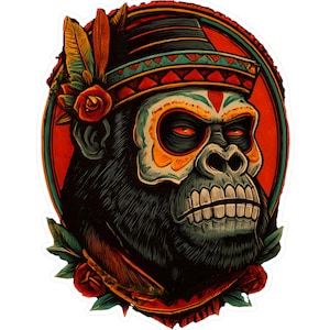 Gorilla Vinyl Decal Sticker, Ape Laptop Sticker, Monkey Car Decal, Jungle Animal Bumper Sticker, Wildlife Vinyl Decal, Nature Wall Sticker