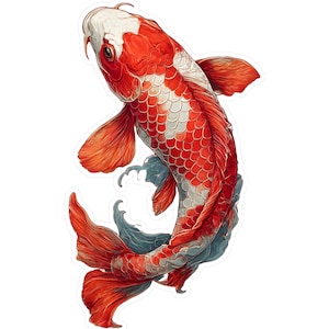 Koi Fish Vinyl Decal Sticker - Ocean Theme Laptop Decal, Waterproof Car Sticker, Japanese Art Wall Decal, Oriental Fish Window Cling,