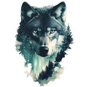 Pegatina de lobo: vinilo de la aurora boreal, arte de la naturaleza