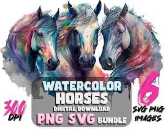 Watercolor Horses: 6 Horse Images SVG PNG Transparent Background - Design - Animal Equestrian SVG Vector Graphics - Digital Download Pets